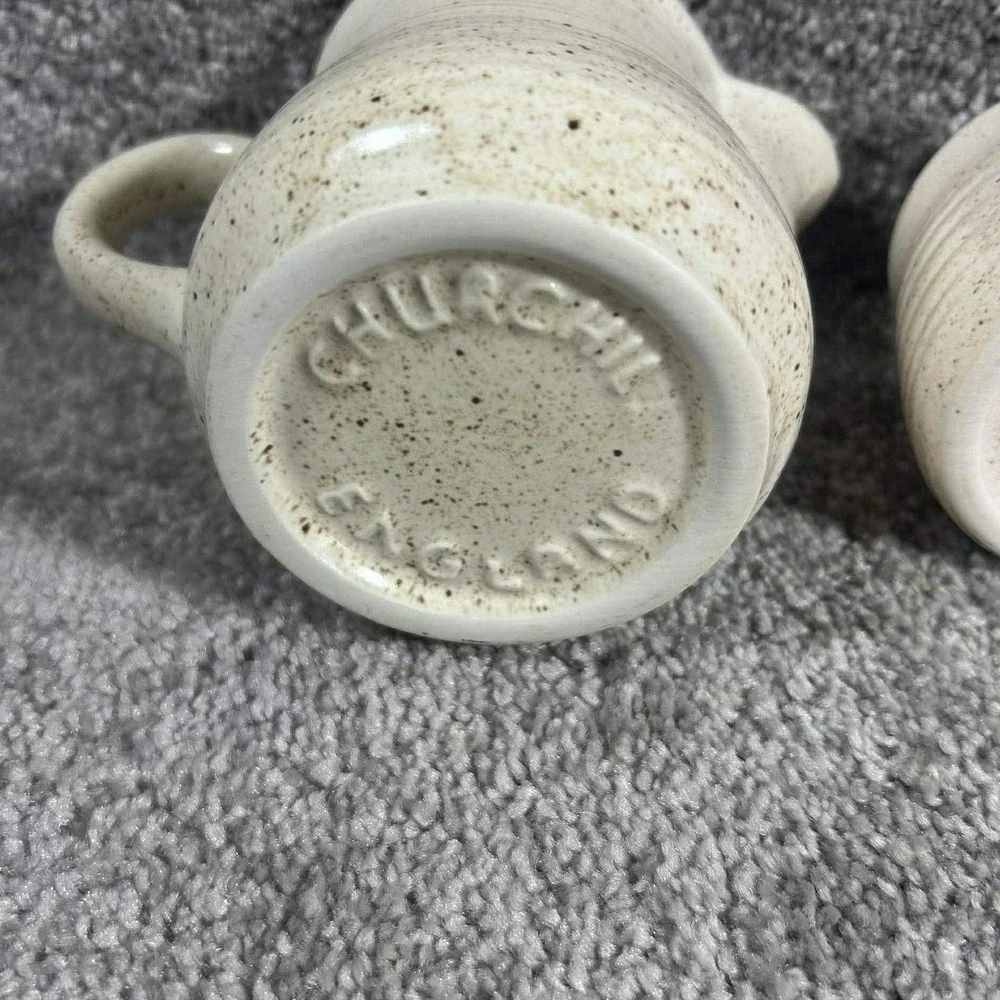 Churchill‎ England Stoneware Creamer Sugar Salt Pepper Set Cream Speckled 4pc